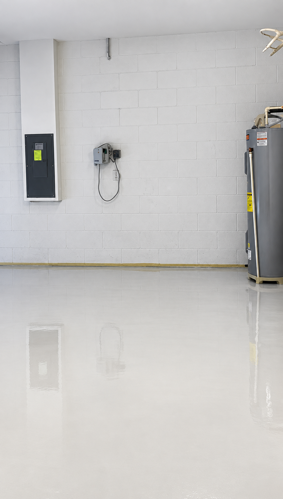 Light epoxy base coat applied inside the garage